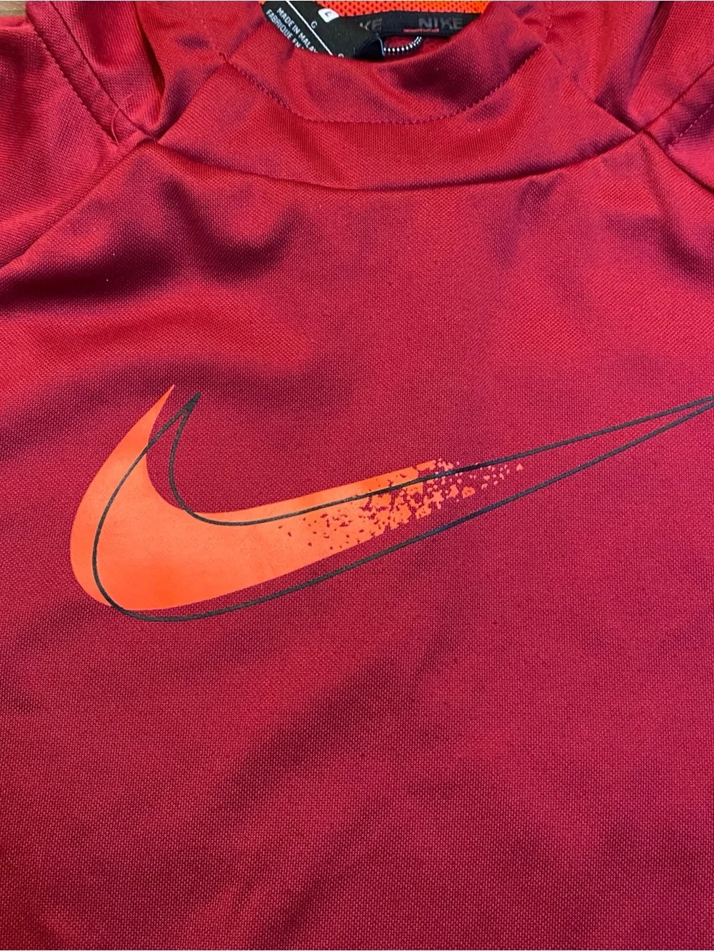 Nike Kids Red Dri-Fit Hooded Sweatshirt with Orange Swoosh